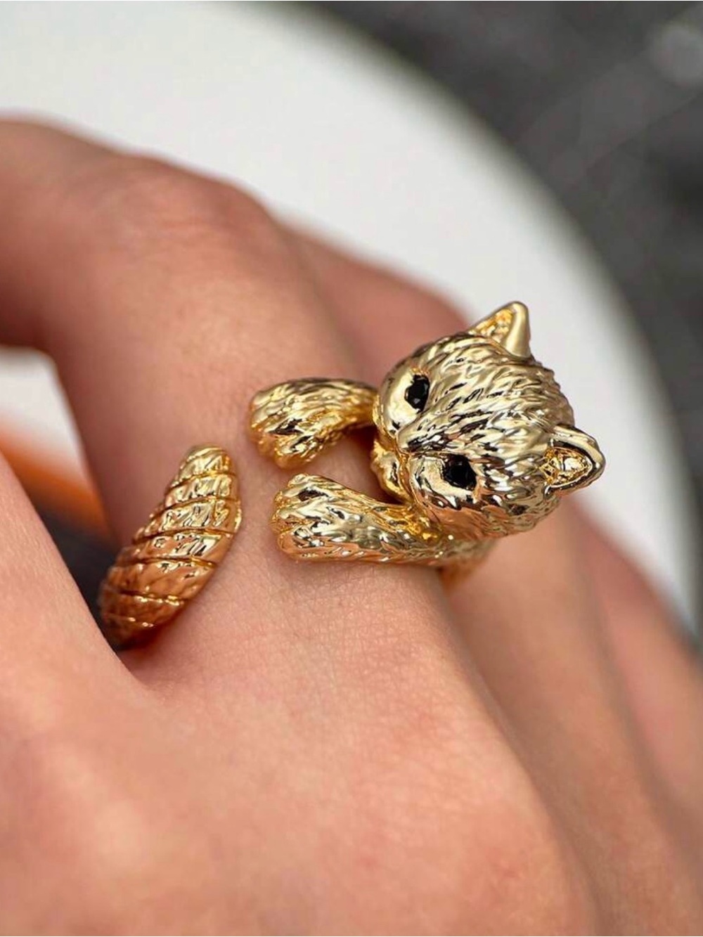 Gold Cat Wrap Ring - Cute Kitten Adjustable Fashion Ring